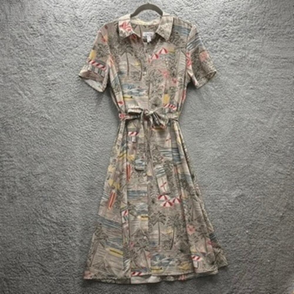 D‎ & Co Small Midi Shirt Dress Tropical Theme Button Up Short Sleeve Comfort
